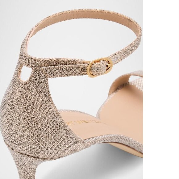 STUART WEITZMAN Nudist Heels Ankle Strap SANDALS Sz 9.5 Poudre Metallic NEW $525 - Picture 4 of 15